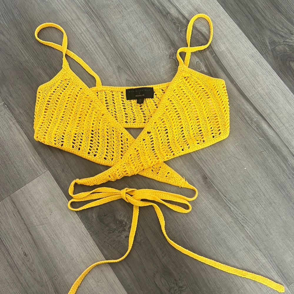 Wrap around yellow crochet top! Size xs